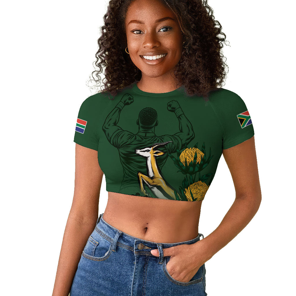 South Africa Rugby Pride Raglan Cropped T shirt Springbok With King Protea