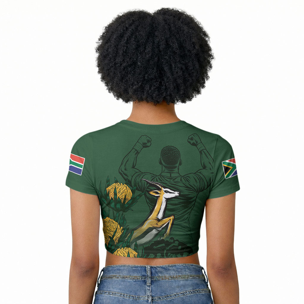 South Africa Rugby Pride Raglan Cropped T shirt Springbok With King Protea
