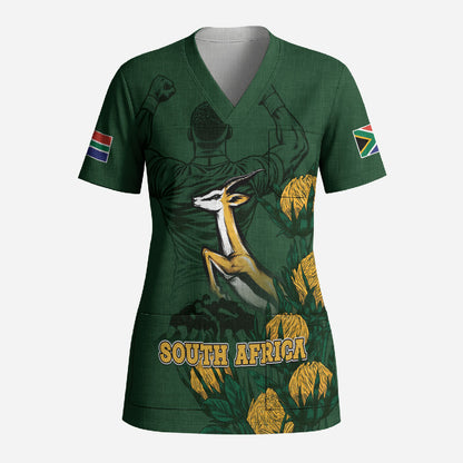 South Africa Rugby Pride Scrub Top Springbok With King Protea