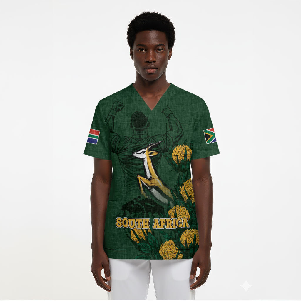 South Africa Rugby Pride Scrub Top Springbok With King Protea