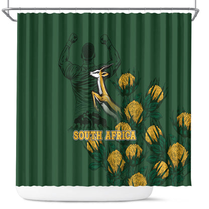 South Africa Rugby Pride Shower Curtain Springbok With King Protea