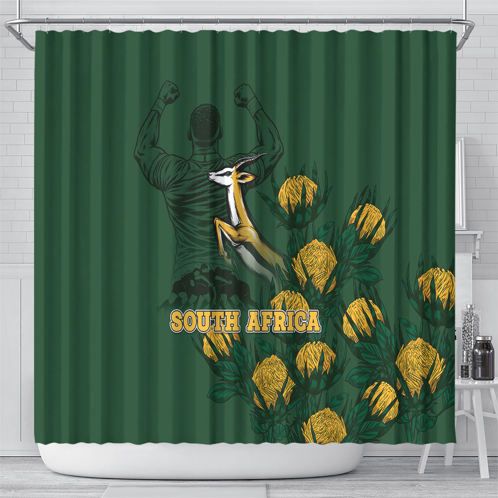 South Africa Rugby Pride Shower Curtain Springbok With King Protea