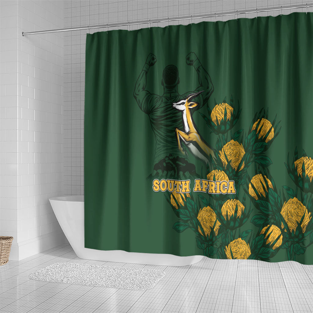 South Africa Rugby Pride Shower Curtain Springbok With King Protea