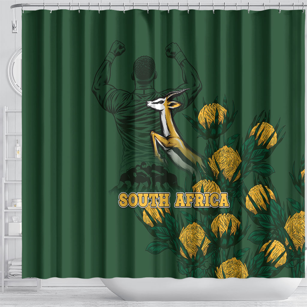 South Africa Rugby Pride Shower Curtain Springbok With King Protea