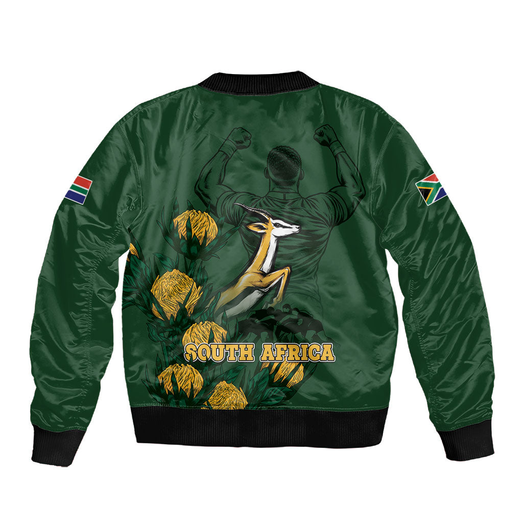 South Africa Rugby Pride Sleeve Zip Bomber Jacket Springbok With King Protea