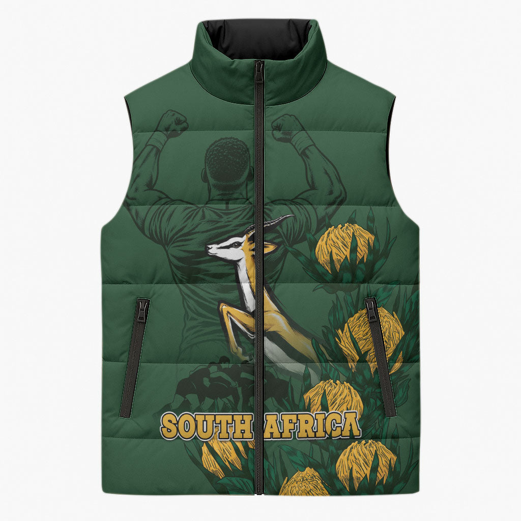 South Africa Rugby Pride Sleeveless Puffer Jacket Springbok With King Protea