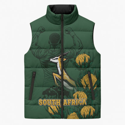 South Africa Rugby Pride Sleeveless Puffer Jacket Springbok With King Protea