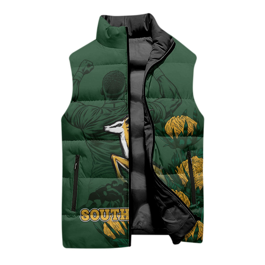 South Africa Rugby Pride Sleeveless Puffer Jacket Springbok With King Protea