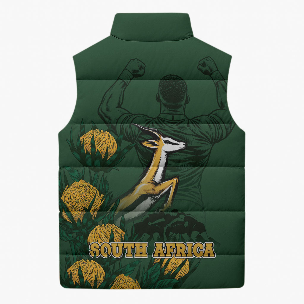 South Africa Rugby Pride Sleeveless Puffer Jacket Springbok With King Protea