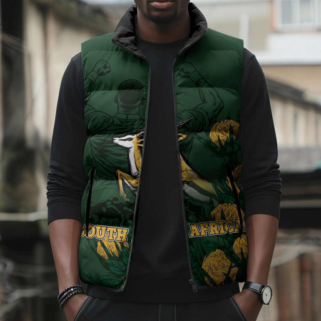 South Africa Rugby Pride Sleeveless Puffer Jacket Springbok With King Protea