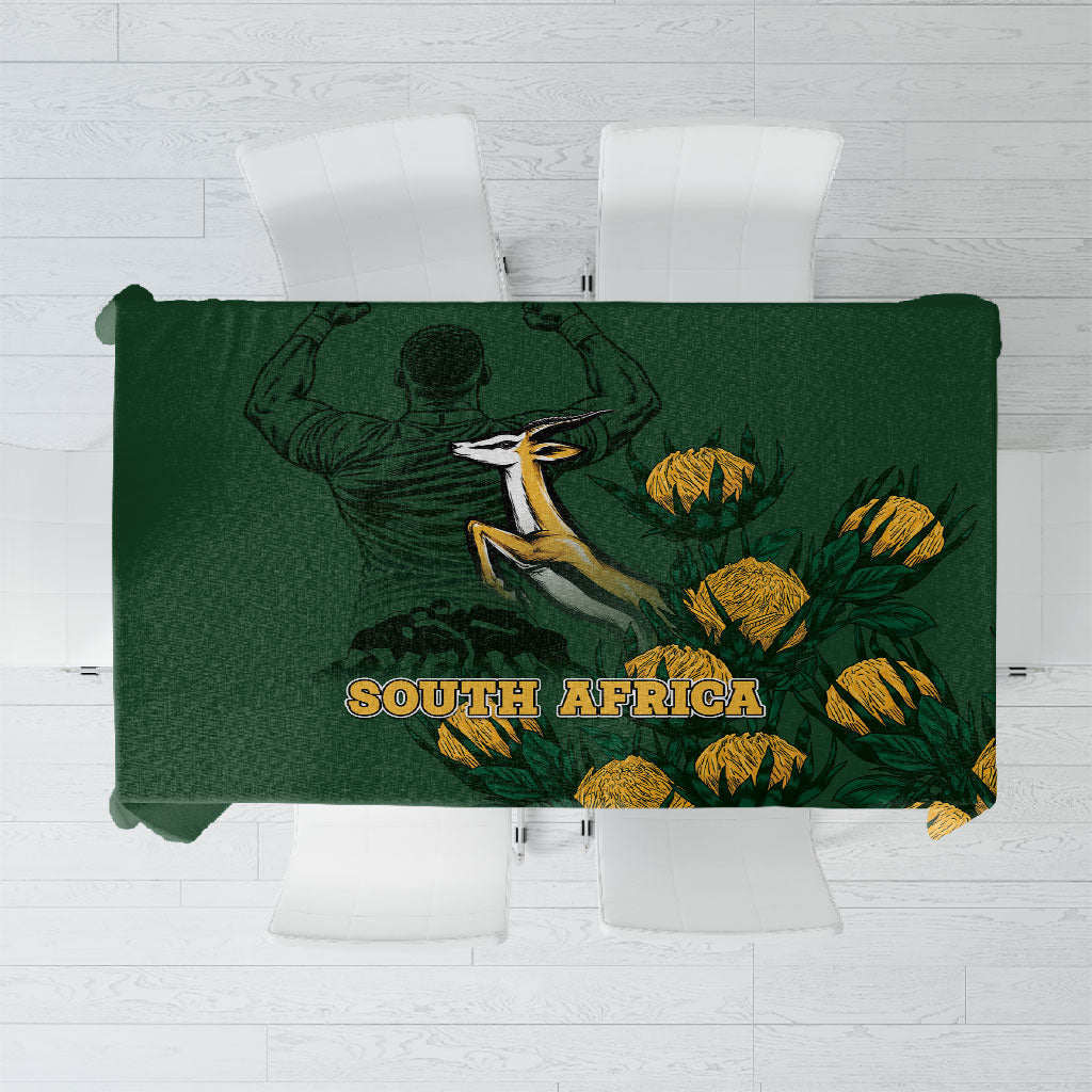 South Africa Rugby Pride Tablecloth Springbok With King Protea
