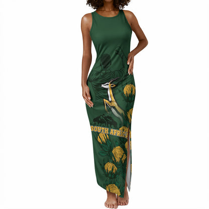 South Africa Rugby Pride Tank Maxi Dress Springbok With King Protea