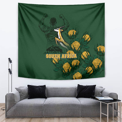 South Africa Rugby Pride Tapestry Springbok With King Protea