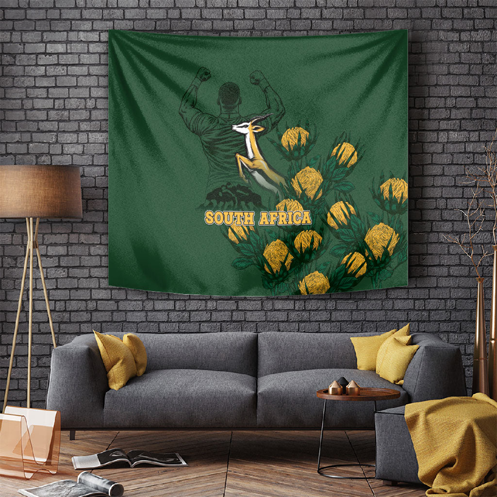 South Africa Rugby Pride Tapestry Springbok With King Protea