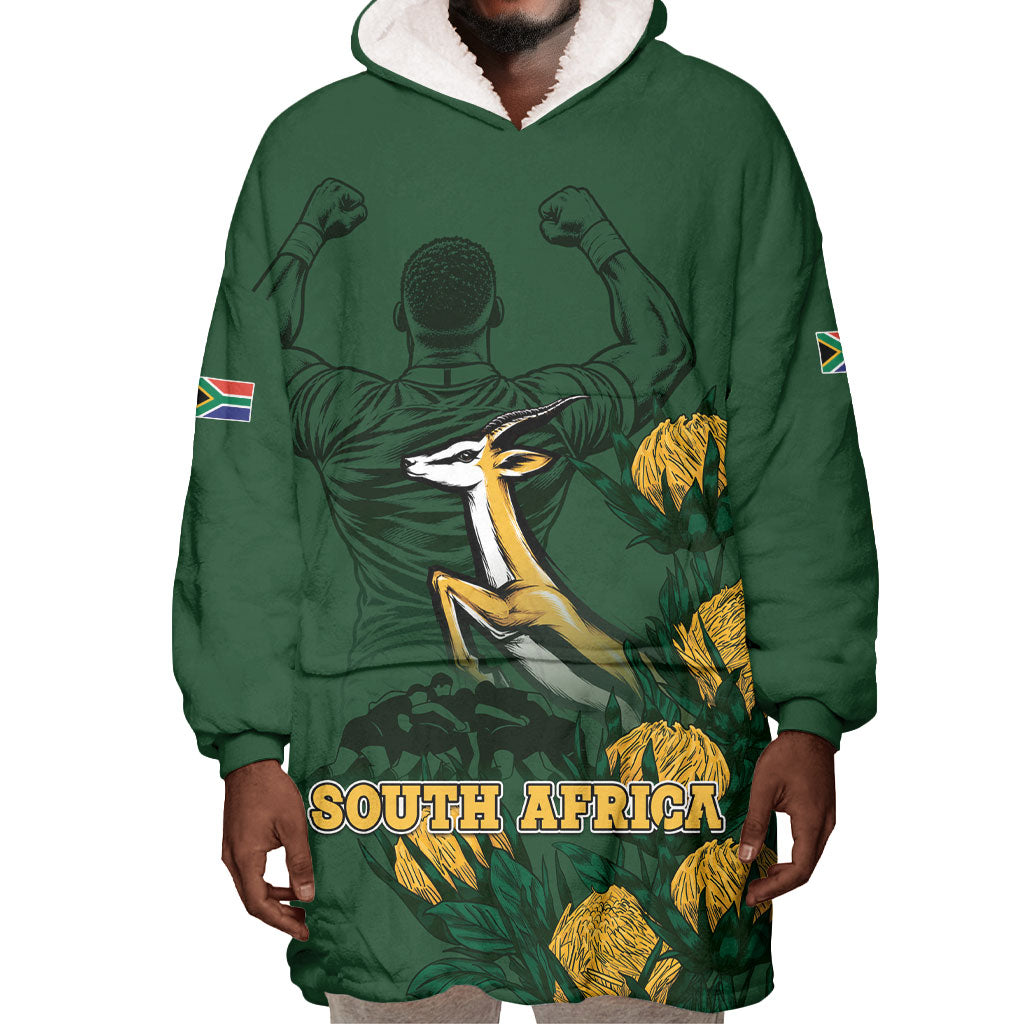 South Africa Rugby Pride Wearable Blanket Hoodie Springbok With King Protea