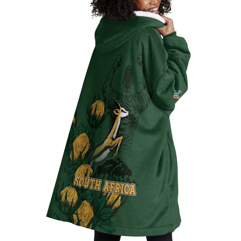 South Africa Rugby Pride Wearable Blanket Hoodie Springbok With King Protea