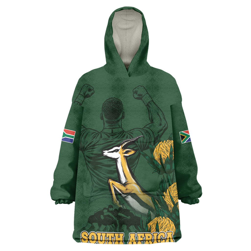 South Africa Rugby Pride Wearable Blanket Hoodie Springbok With King Protea