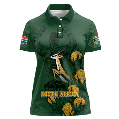 South Africa Rugby Pride Women Polo Shirt Springbok With King Protea