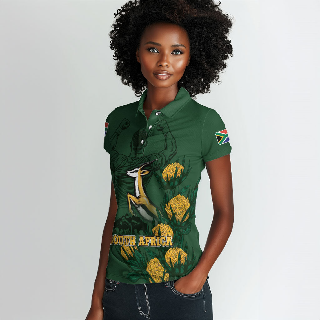 South Africa Rugby Pride Women Polo Shirt Springbok With King Protea