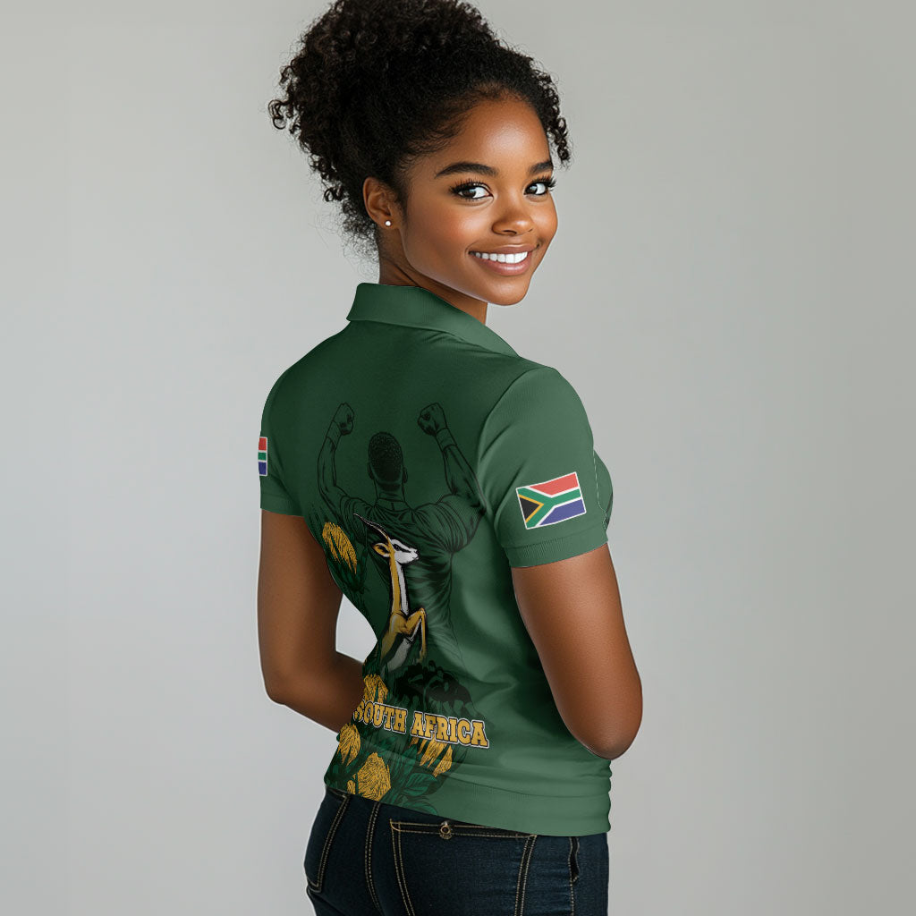 South Africa Rugby Pride Women Polo Shirt Springbok With King Protea