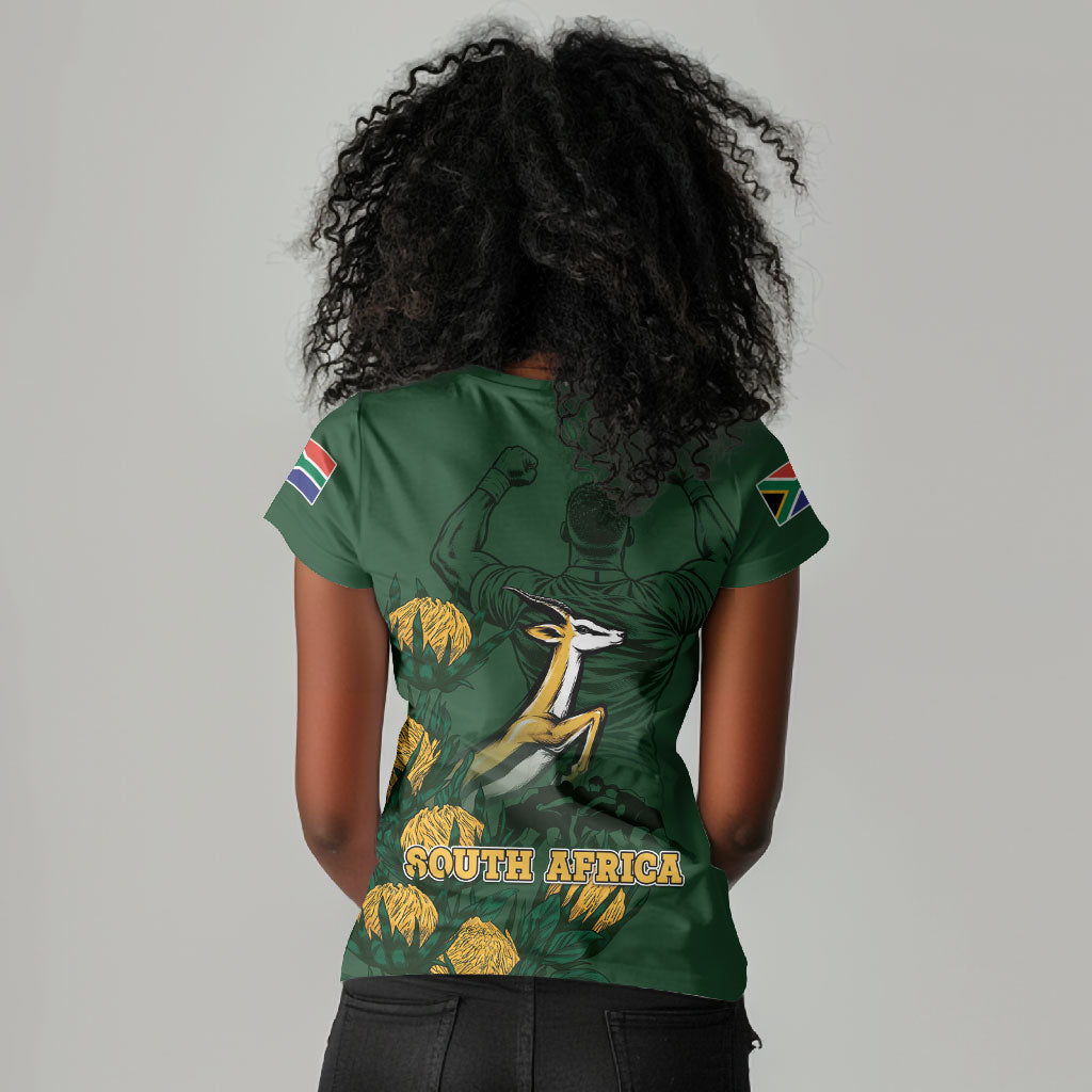 South Africa Rugby Pride Women V-Neck T-Shirt Springbok With King Protea