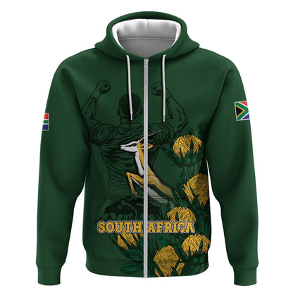 South Africa Rugby Pride Zip Hoodie Springbok With King Protea