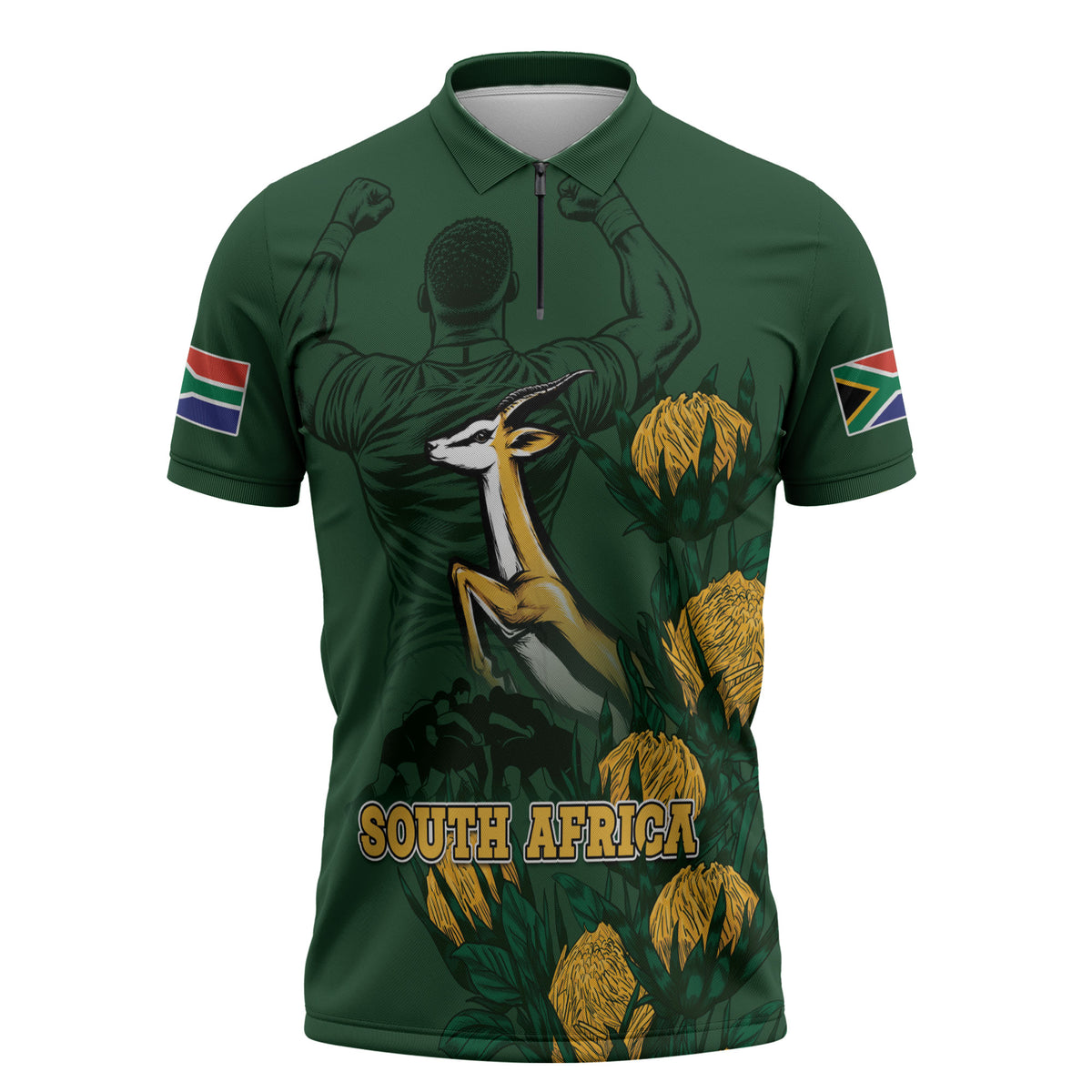 South Africa Rugby Pride Zipper Polo Shirt Springbok With King Protea