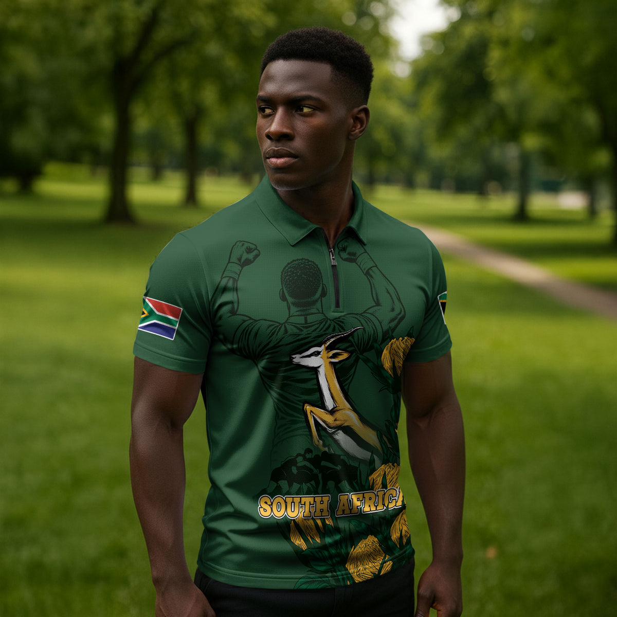 South Africa Rugby Pride Zipper Polo Shirt Springbok With King Protea