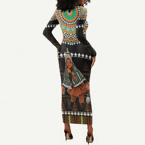 Ivory Coast Festival Of Masks Long Sleeve Bodycon Dress Traditional Zaouli Dance