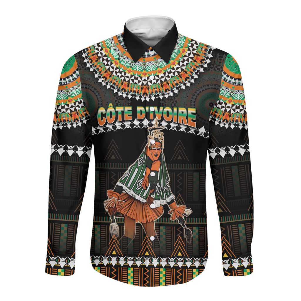 Ivory Coast Festival Of Masks Long Sleeve Button Shirt Traditional Zaouli Dance