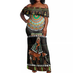 Ivory Coast Festival Of Masks Off Shoulder Maxi Dress Traditional Zaouli Dance