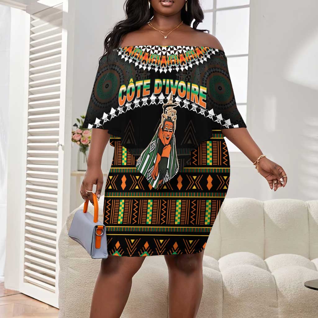 Ivory Coast Festival Of Masks Off Shoulder Short Dress Traditional Zaouli Dance