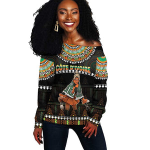 Ivory Coast Festival Of Masks Off Shoulder Sweater Traditional Zaouli Dance