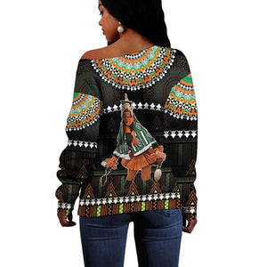 Ivory Coast Festival Of Masks Off Shoulder Sweater Traditional Zaouli Dance