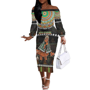 Ivory Coast Festival Of Masks Off The Shoulder Long Sleeve Dress Traditional Zaouli Dance