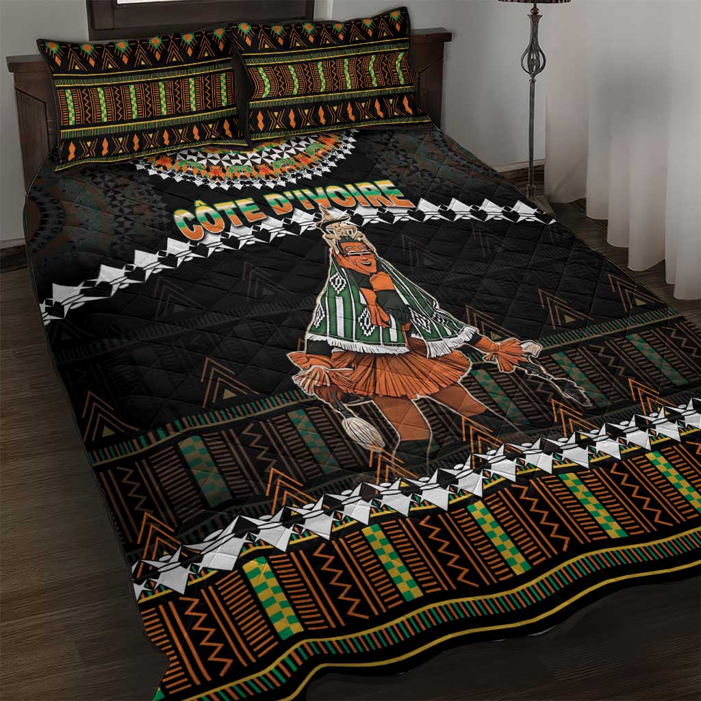 Ivory Coast Festival Of Masks Quilt Bed Set Traditional Zaouli Dance