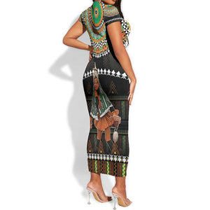 Ivory Coast Festival Of Masks Short Sleeve Bodycon Dress Traditional Zaouli Dance