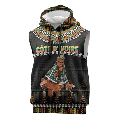 Ivory Coast Festival Of Masks Sleeveless Hoodie Traditional Zaouli Dance - African Pride