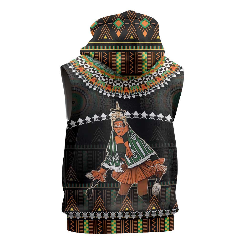 Ivory Coast Festival Of Masks Sleeveless Hoodie Traditional Zaouli Dance - African Pride