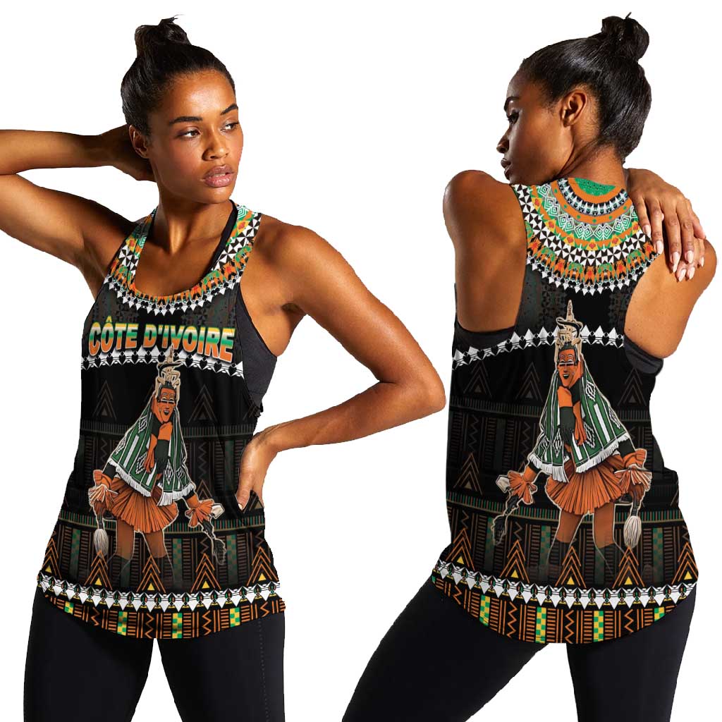 Ivory Coast Festival Of Masks Women Racerback Tank Traditional Zaouli Dance