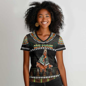 Ivory Coast Festival Of Masks Women V-Neck T-Shirt Traditional Zaouli Dance