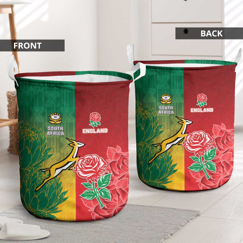 South Africa And England Rugby Laundry Basket Springboks And Red Rose Together - African Pride