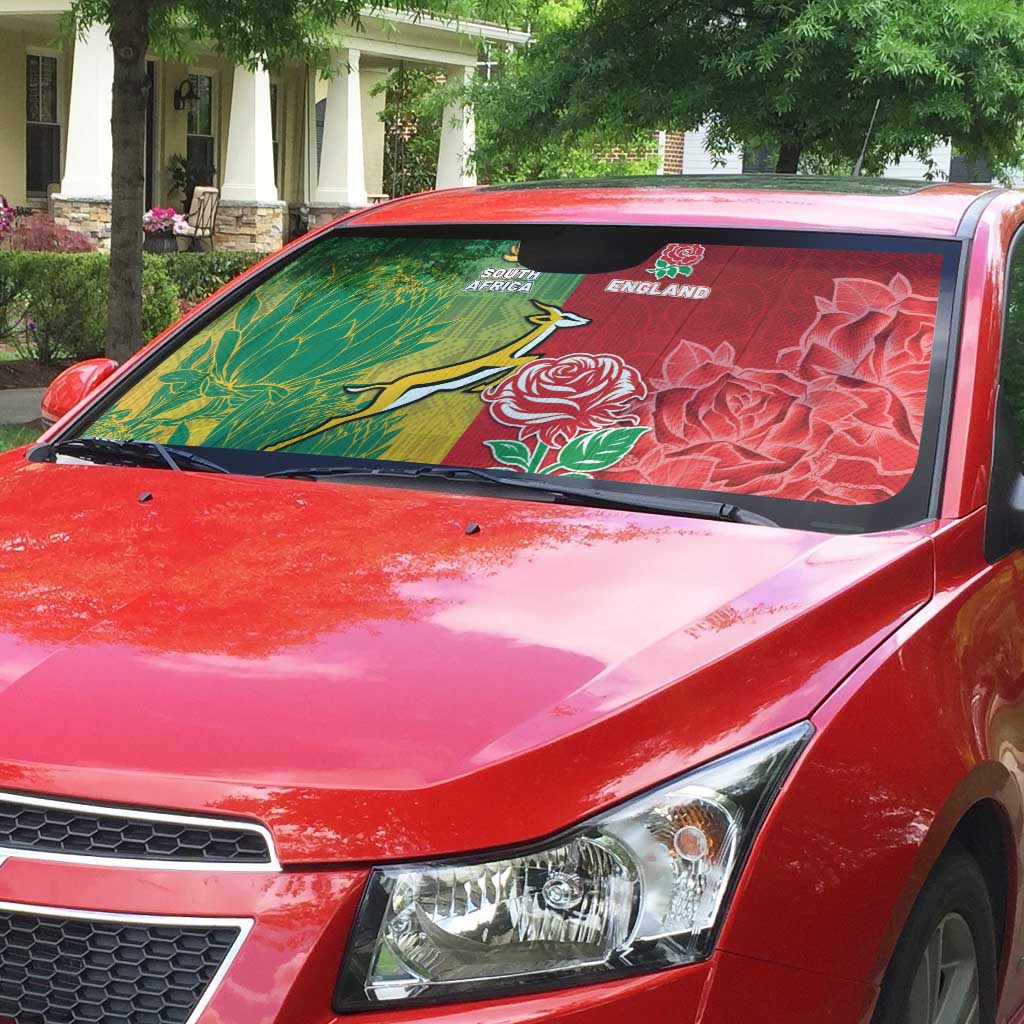 South Africa And England Rugby Auto Sun Shade Springboks And Red Rose Together - African Pride