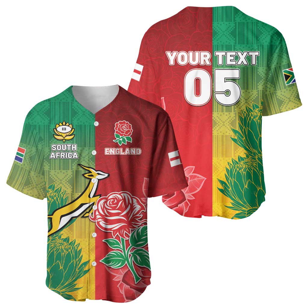 South Africa And England Rugby Custom Baseball Jersey Springboks And Red Rose Together - African Pride