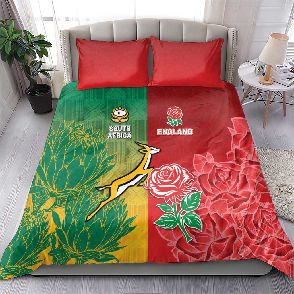 South Africa And England Rugby Bedding Set Springboks And Red Rose Together - African Pride