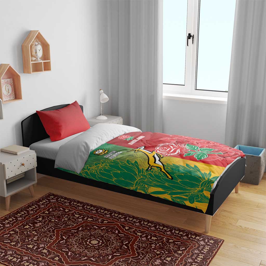 South Africa And England Rugby Bedding Set Springboks And Red Rose Together - African Pride