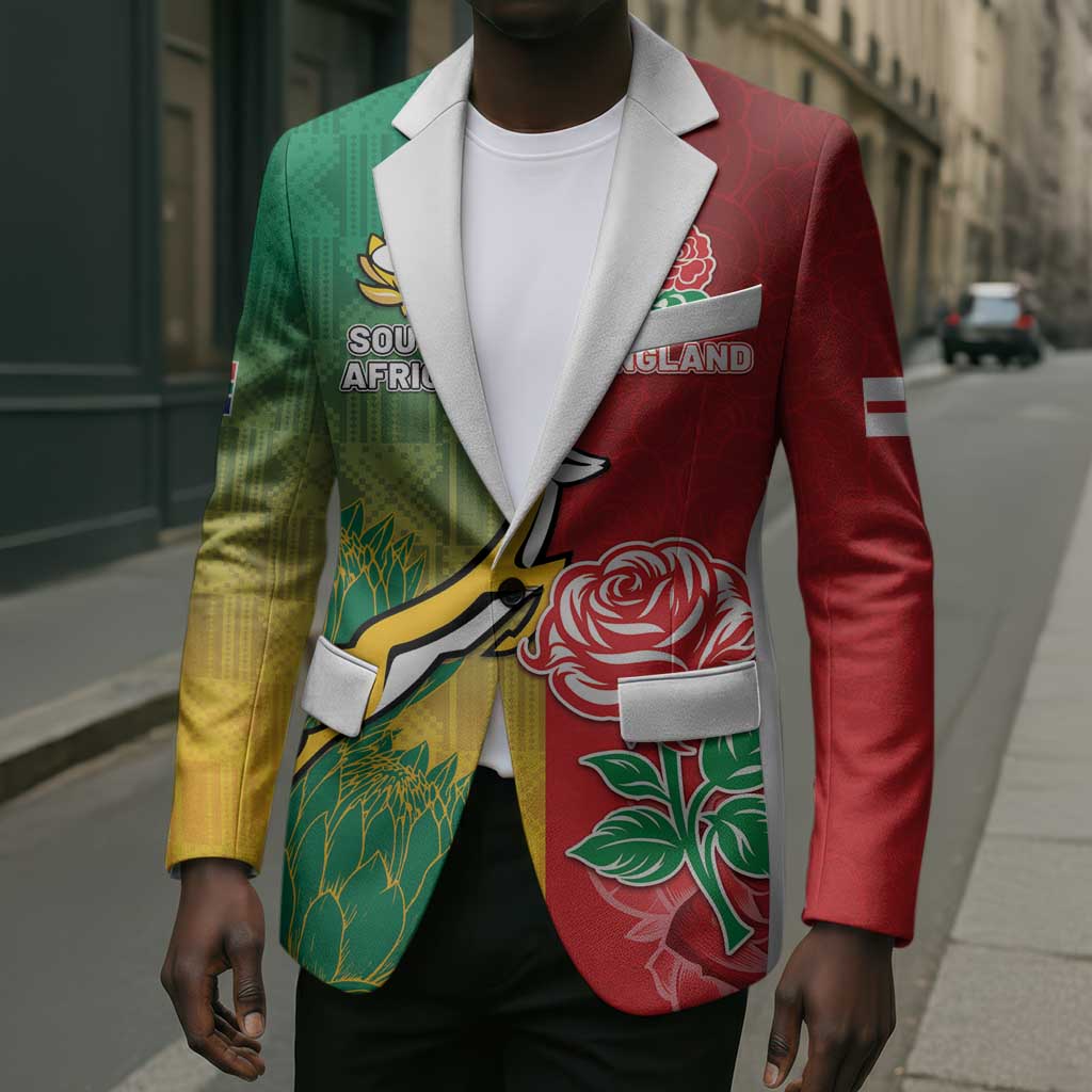 South Africa And England Rugby Custom Blazer Springboks And Red Rose Together - African Pride