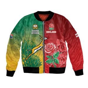 South Africa And England Rugby Custom Bomber Jacket Springboks And Red Rose Together - African Pride