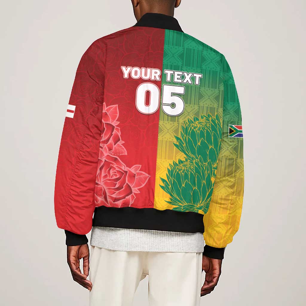 South Africa And England Rugby Custom Bomber Jacket Springboks And Red Rose Together - African Pride