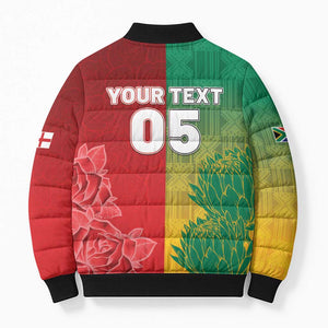 South Africa And England Rugby Custom Bomber Puffer Jacket Springboks And Red Rose Together - African Pride
